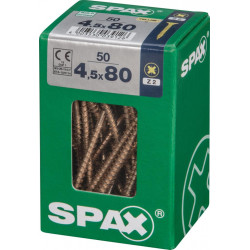 Lot de 50 vis acier tête fraisée pozidriv SPAX, Diam.4.5 mm x L.80 mm - SPAX