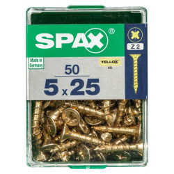 Lot de 50 vis acier tête fraisée pozidriv SPAX, Diam.5 mm x L.25 mm - SPAX