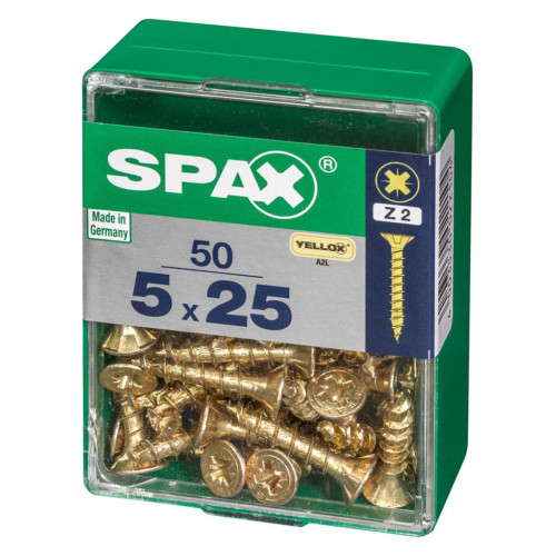 Lot de 50 vis acier tête fraisée pozidriv SPAX, Diam.5 mm x L.25 mm - SPAX