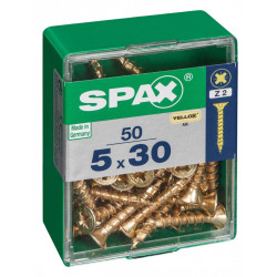Lot de 50 vis acier tête fraisée pozidriv SPAX, Diam.5 mm x L.30 mm de marque SPAX, référence: B6225900