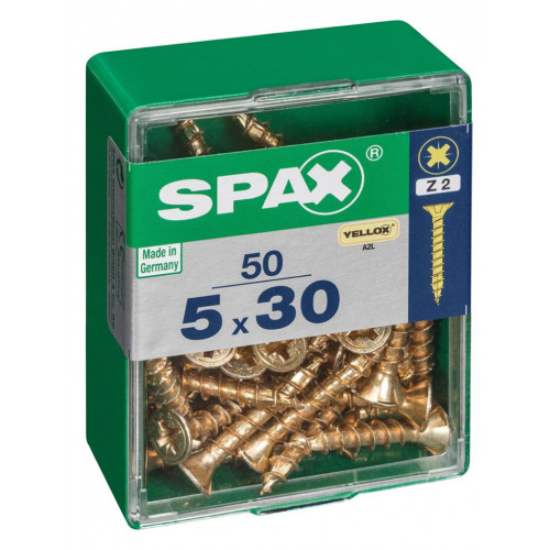 Lot de 50 vis acier tête fraisée pozidriv SPAX, Diam.5 mm x L.30 mm - SPAX