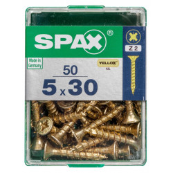 Lot de 50 vis acier tête fraisée pozidriv SPAX, Diam.5 mm x L.30 mm - SPAX