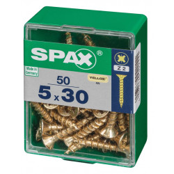 Lot de 50 vis acier tête fraisée pozidriv SPAX, Diam.5 mm x L.30 mm - SPAX