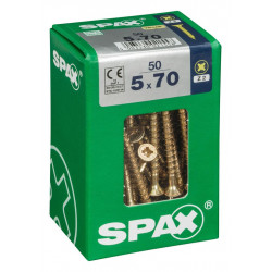 Lot de 50 vis acier tête fraisée pozidriv SPAX, Diam.5 mm x L.70 mm de marque SPAX, référence: B6226000
