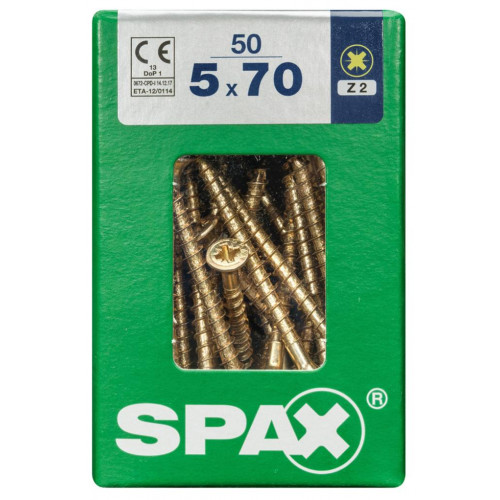 Lot de 50 vis acier tête fraisée pozidriv SPAX, Diam.5 mm x L.70 mm - SPAX