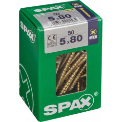 Lot de 50 vis acier tête fraisée pozidriv SPAX, Diam.5 mm x L.80 mm de marque SPAX, référence: B6226100
