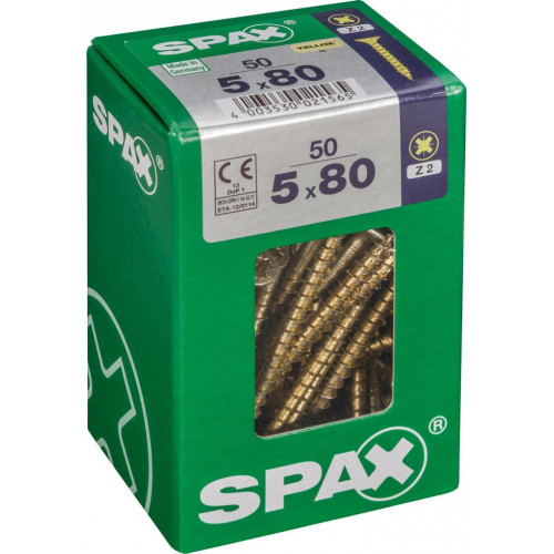 Lot de 50 vis acier tête fraisée pozidriv SPAX, Diam.5 mm x L.80 mm - SPAX