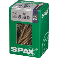 Lot de 50 vis acier tête fraisée pozidriv SPAX, Diam.5 mm x L.80 mm - SPAX