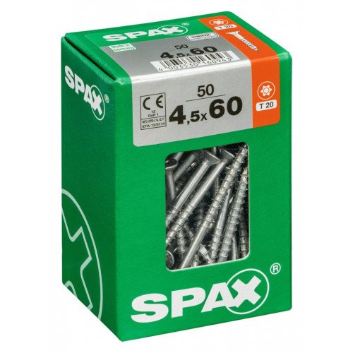 Lot de 50 vis acier tête fraisée torx SPAX, Diam.4.5 mm x L.60 mm - SPAX