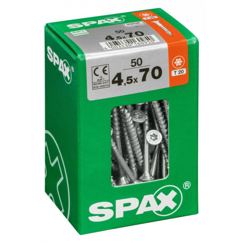 Lot de 50 vis acier tête fraisée torx SPAX, Diam.4.5 mm x L.70 mm - SPAX