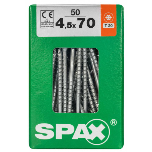 Lot de 50 vis acier tête fraisée torx SPAX, Diam.4.5 mm x L.70 mm - SPAX