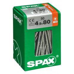 Lot de 50 vis acier tête fraisée torx SPAX, Diam.4.5 mm x L.80 mm de marque SPAX, référence: B6226400