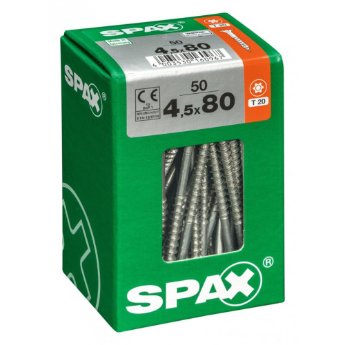 Lot de 50 vis acier tête fraisée torx SPAX, Diam.4.5 mm x L.80 mm - SPAX