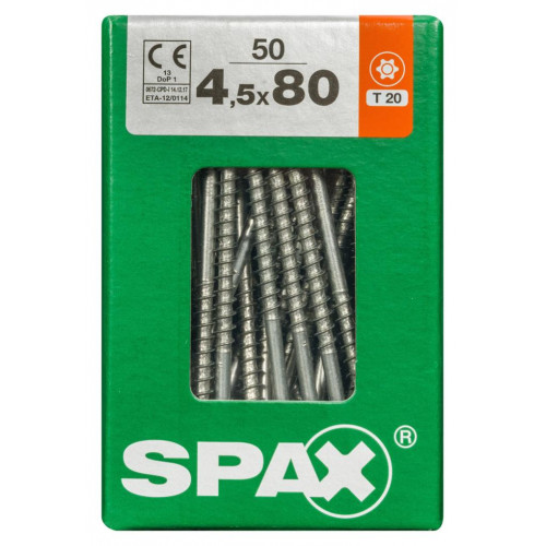 Lot de 50 vis acier tête fraisée torx SPAX, Diam.4.5 mm x L.80 mm - SPAX