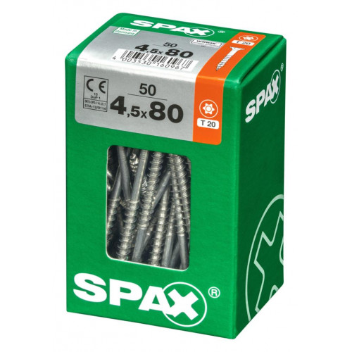 Lot de 50 vis acier tête fraisée torx SPAX, Diam.4.5 mm x L.80 mm - SPAX