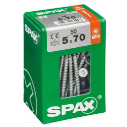 Lot de 50 vis acier tête fraisée torx SPAX, Diam.5 mm x L.70 mm de marque SPAX, référence: B6226500
