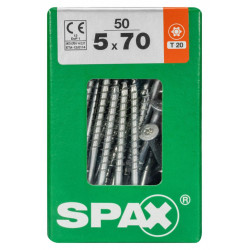 Lot de 50 vis acier tête fraisée torx SPAX, Diam.5 mm x L.70 mm - SPAX