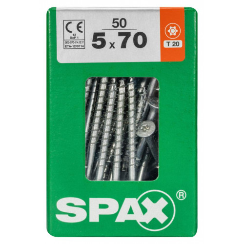 Lot de 50 vis acier tête fraisée torx SPAX, Diam.5 mm x L.70 mm - SPAX