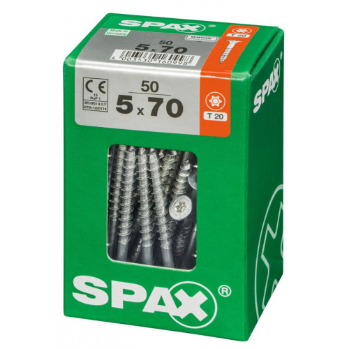 Lot de 50 vis acier tête fraisée torx SPAX, Diam.5 mm x L.70 mm - SPAX