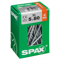 Lot de 50 vis acier tête fraisée torx SPAX, Diam.5 mm x L.80 mm de marque SPAX, référence: B6226600