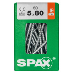 Lot de 50 vis acier tête fraisée torx SPAX, Diam.5 mm x L.80 mm - SPAX