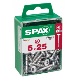Lot de 50 vis acier tête ronde torx SPAX, Diam.5 mm x L.25 mm de marque SPAX, référence: B6226700