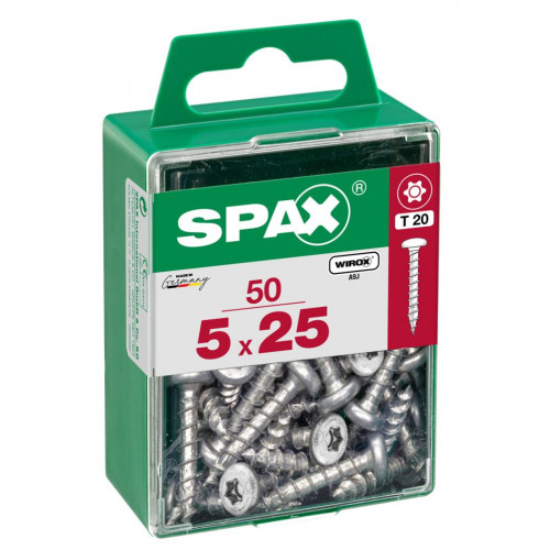 Lot de 50 vis acier tête ronde torx SPAX, Diam.5 mm x L.25 mm - SPAX