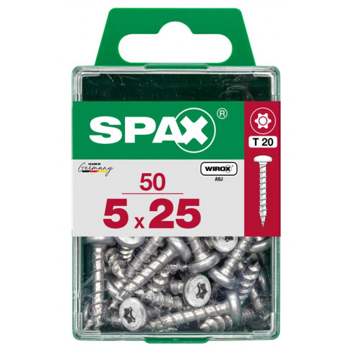 Lot de 50 vis acier tête ronde torx SPAX, Diam.5 mm x L.25 mm - SPAX