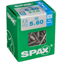 Lot de 50 vis inox tête fraisée torx SPAX, Diam.5 mm x L.60 mm - SPAX