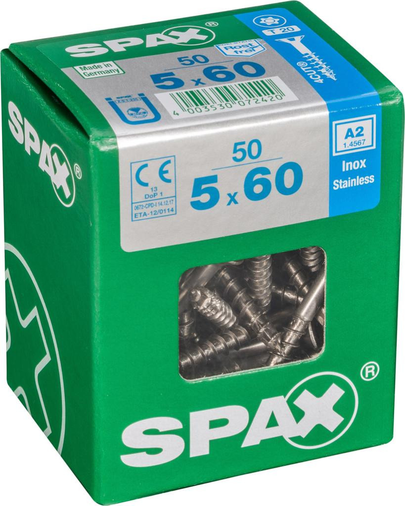 Lot de 50 vis inox tête fraisée torx SPAX Diam.5 mm x .60 mm - vue 2