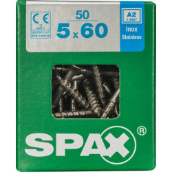 Lot de 50 vis inox tête fraisée torx SPAX, Diam.5 mm x L.60 mm - SPAX