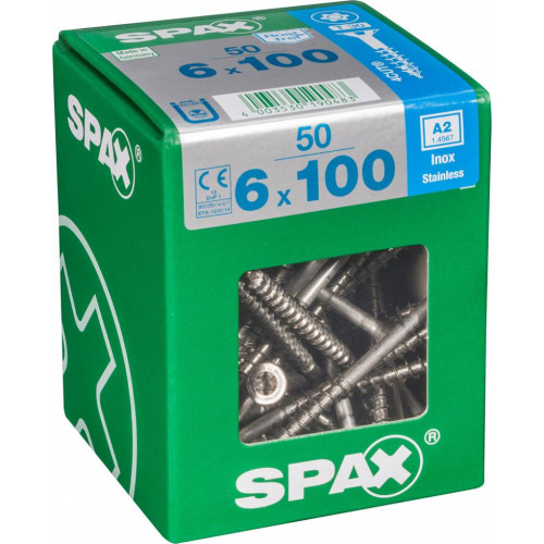 Lot de 50 vis inox tête fraisée torx SPAX, Diam.6 mm x L.100 mm - SPAX