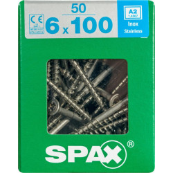 Lot de 50 vis inox tête fraisée torx SPAX, Diam.6 mm x L.100 mm - SPAX