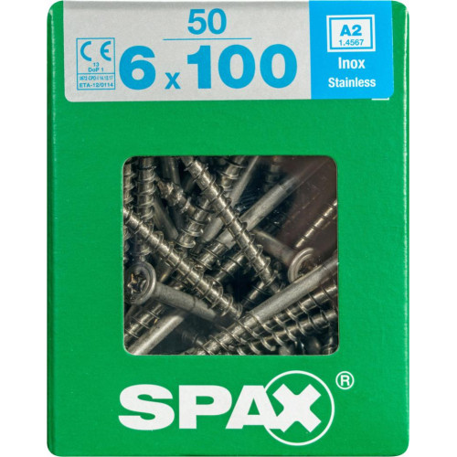 Lot de 50 vis inox tête fraisée torx SPAX, Diam.6 mm x L.100 mm - SPAX