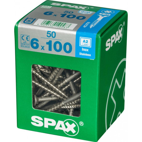 Lot de 50 vis inox tête fraisée torx SPAX, Diam.6 mm x L.100 mm - SPAX