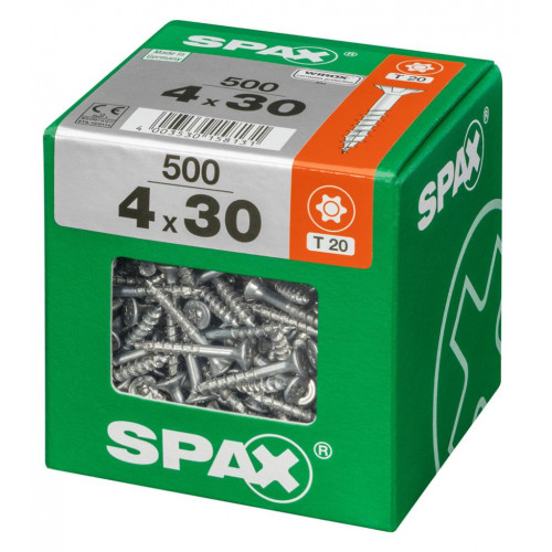 Lot de 500 vis acier tête fraisée torx SPAX, Diam.4 mm x L.30 mm - SPAX