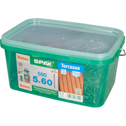 Lot de 500 vis terrasse acier tête cylindrique SPAX, Diam.5 mm x L.60 mm - SPAX