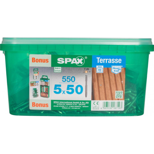 Lot de 550 vis terrasse inox tête cylindrique étoile SPAX, Diam.5 mm x L.50 mm - SPAX