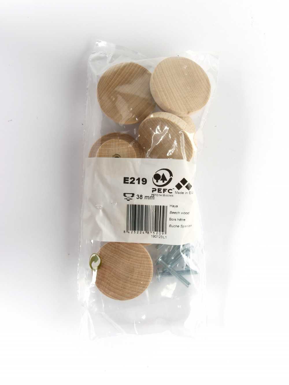 Lot de 6 boutons de meuble Rond bois brut H.22 x l.39 x P.39 mm