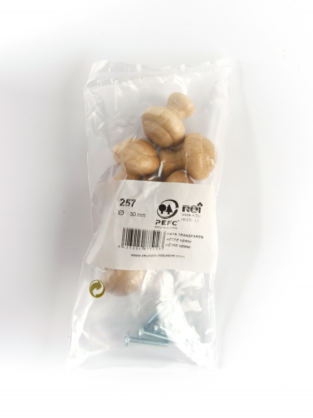 Lot de 6 boutons de meuble Rond bois verni H.32 x l.30 x P.30 mm