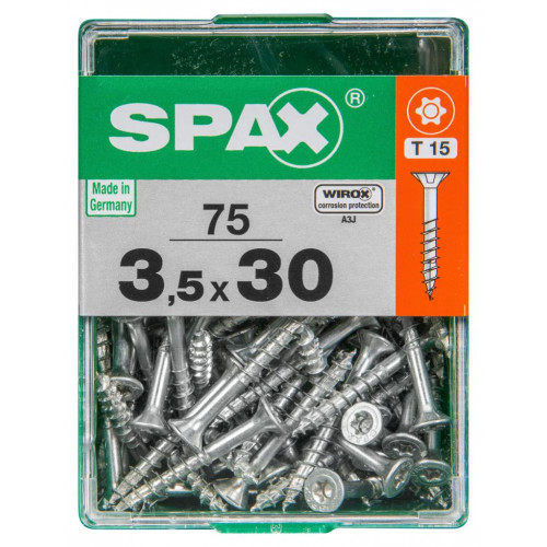 Lot de 75 vis acier tête autofraisée plate SPAX, Diam.3.5 mm x L.30 mm - SPAX