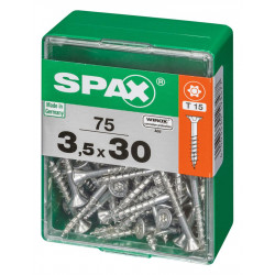 Lot de 75 vis acier tête autofraisée plate SPAX, Diam.3.5 mm x L.30 mm - SPAX