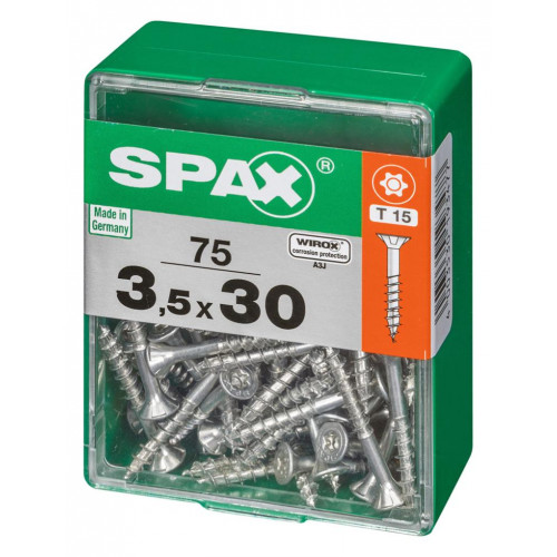 Lot de 75 vis acier tête autofraisée plate SPAX, Diam.3.5 mm x L.30 mm - SPAX