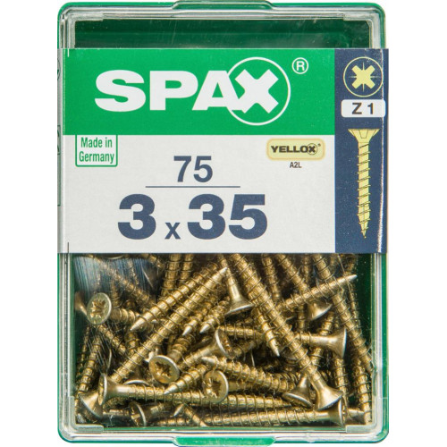 Lot de 75 vis acier tête fraisée pozidriv SPAX, Diam.3 mm x L.35 mm - SPAX