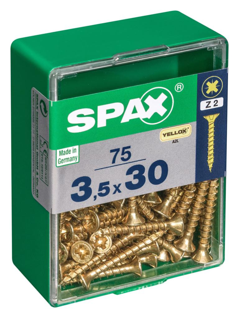 Vis à bois tête fraisée plate Spax PZ 3 3.5X30 jaune 75 pièces - vue 2