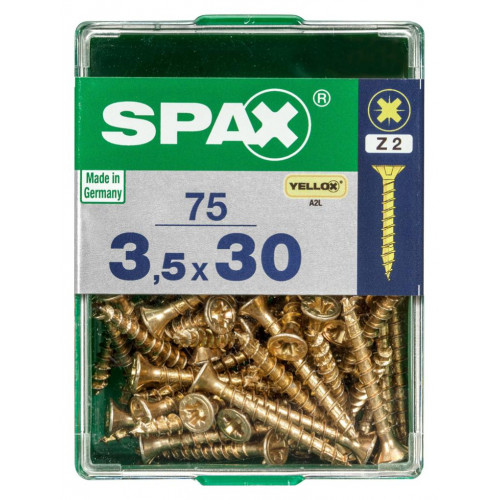 Lot de 75 vis acier tête fraisée pozidriv SPAX, Diam.3.5 mm x L.30 mm - SPAX