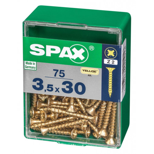 Lot de 75 vis acier tête fraisée pozidriv SPAX, Diam.3.5 mm x L.30 mm - SPAX