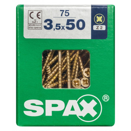 Lot de 75 vis acier tête fraisée pozidriv SPAX, Diam.3.5 mm x L.50 mm - SPAX