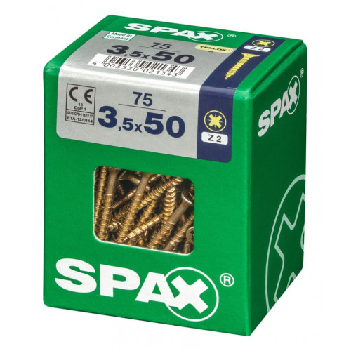 Lot de 75 vis acier tête fraisée pozidriv SPAX, Diam.3.5 mm x L.50 mm - SPAX