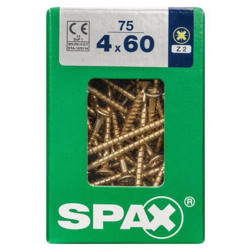 Lot de 75 vis acier tête fraisée pozidriv SPAX, Diam.4 mm x L.60 mm - SPAX